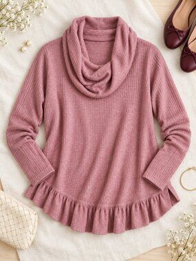 Maeve  Anththropologie pink ruffled sweater shirt top cowl neck XS NWOT
